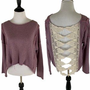 Free People Crop Knit Sweater Open Back Crochet Size Small
